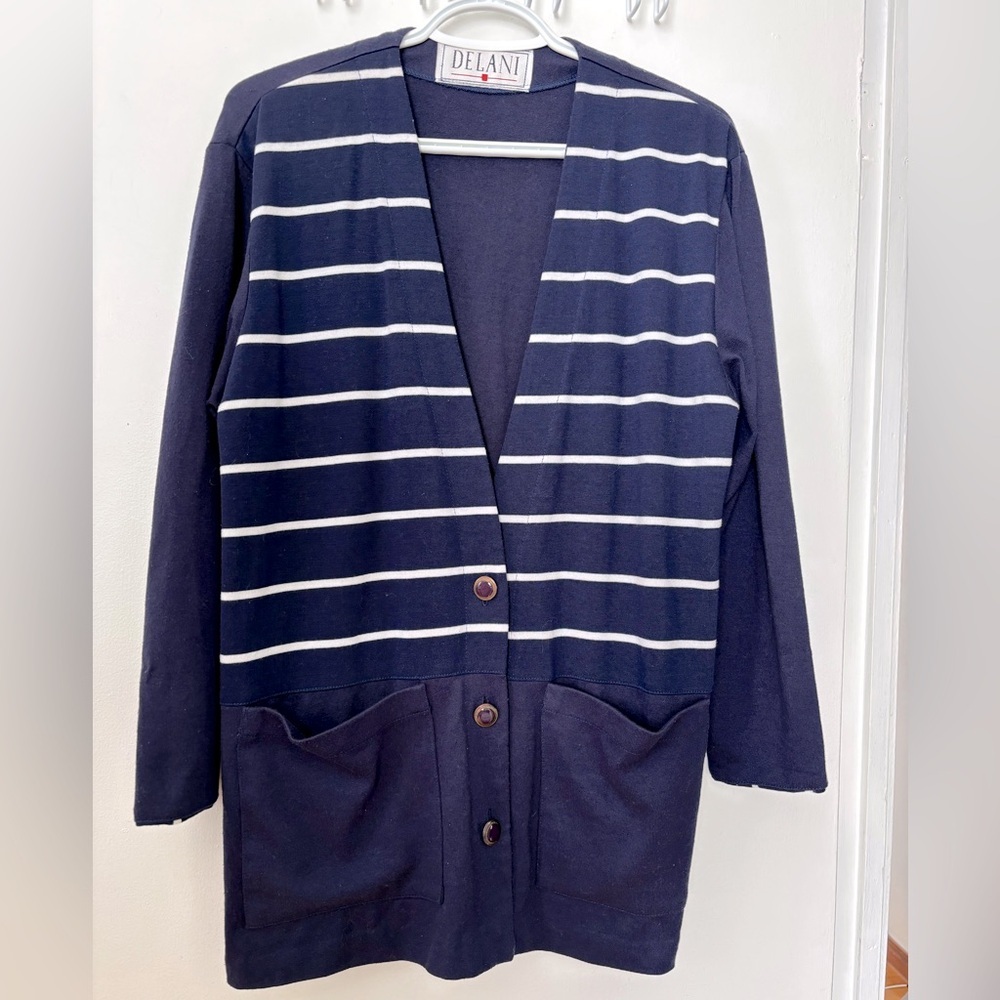 Navy Striped Women's Cardigan